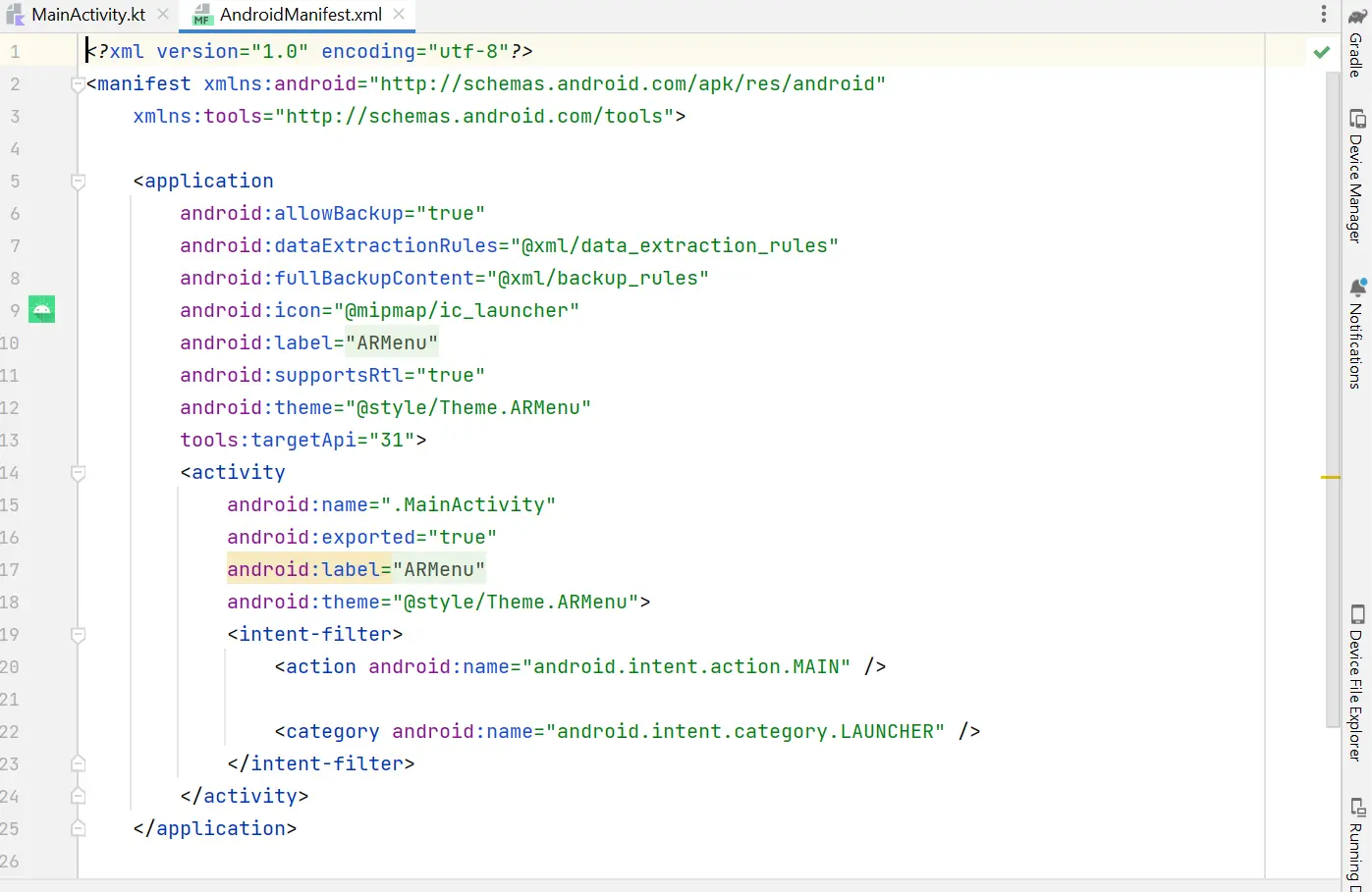 AndroidManifest.xml File in an Android Application